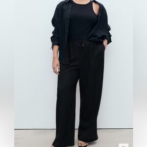 Mango Black Wide-Leg Linen Pants